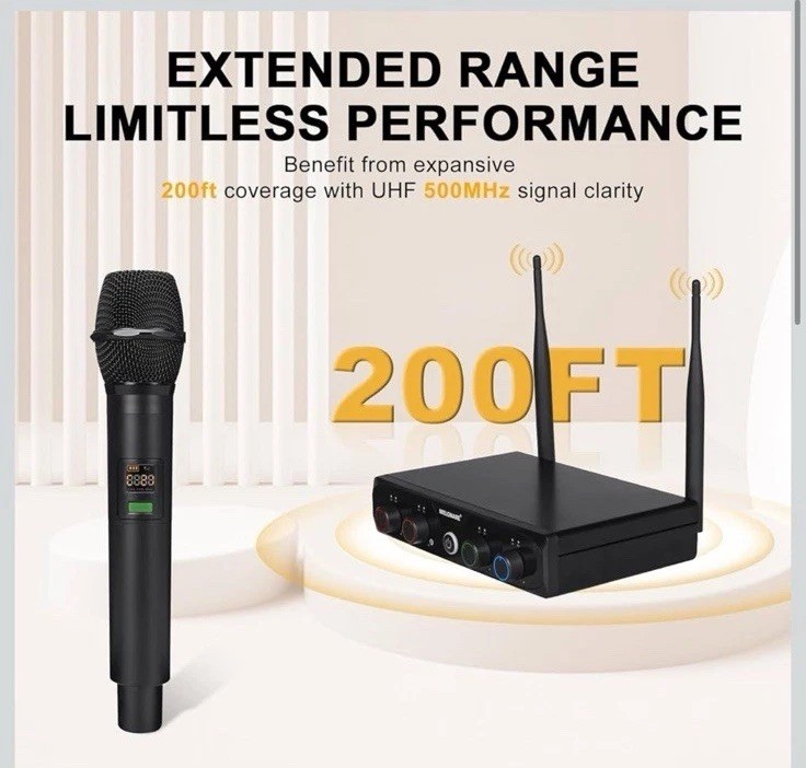 4-Channel Wireless Microphone System UHF Cordless 2 Handheld 2 Bodypack Mics