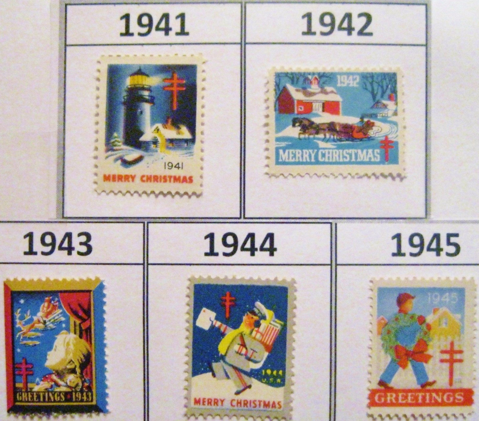 Christmas Seals of the World War 2 Era Set of 5 MNH 1941 1942 1943 1944 & 1945
