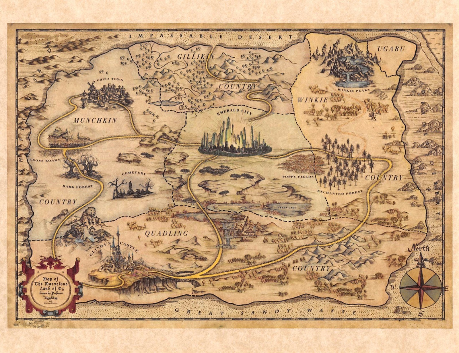 Wizard Of Oz Map Of The Marvelous Land Of Oz Dorothy Glenda Prop/Replica