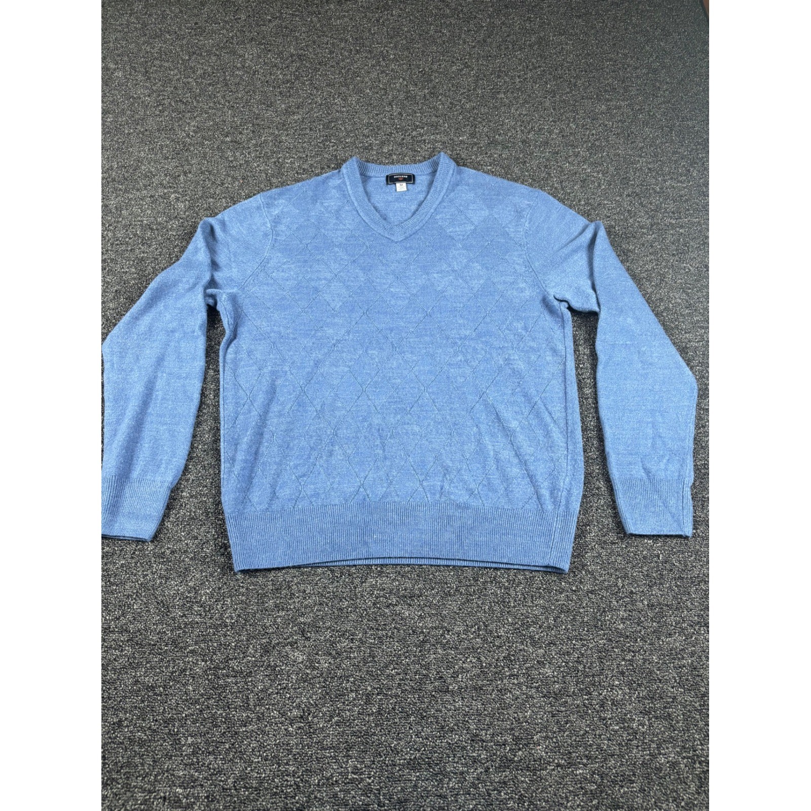 Dockers Mens V-Neck Sweater Blue Argyle Diamond Knit Pullover Acrylic Size M