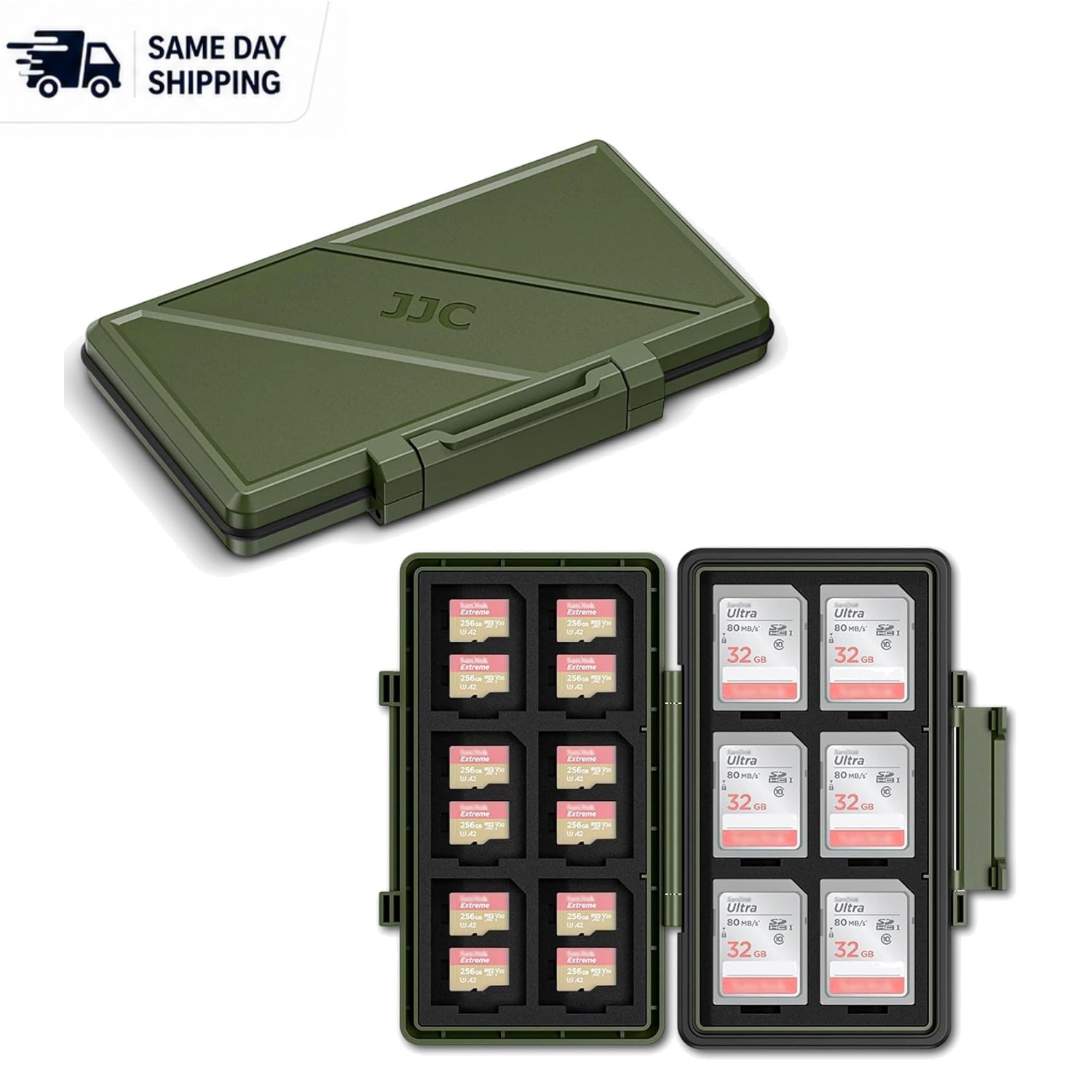 Elegant Olive Green 36-Slot Memory Card Case - Anti-Shock & Water-Resistant