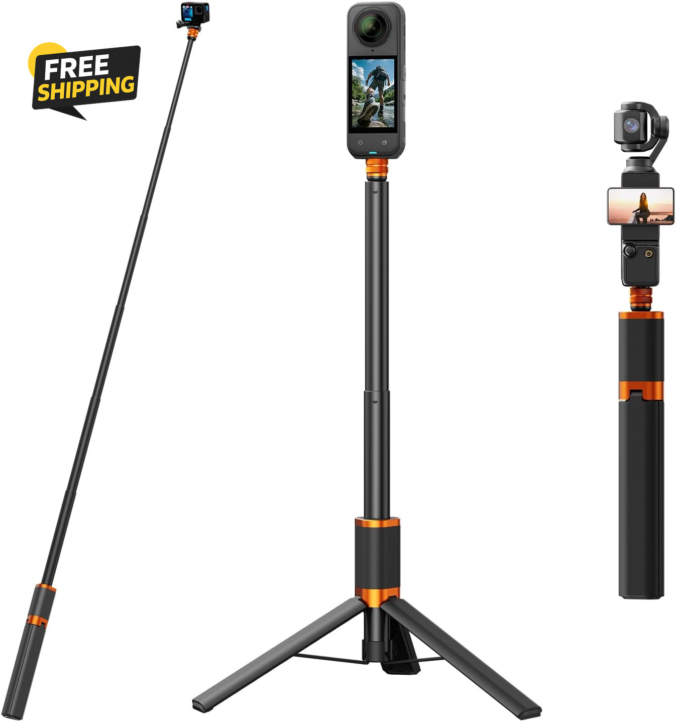 48" Invisible Selfie Stick Tripod for DJI Osmo Pocket 3 Insta360 GoPro Hero