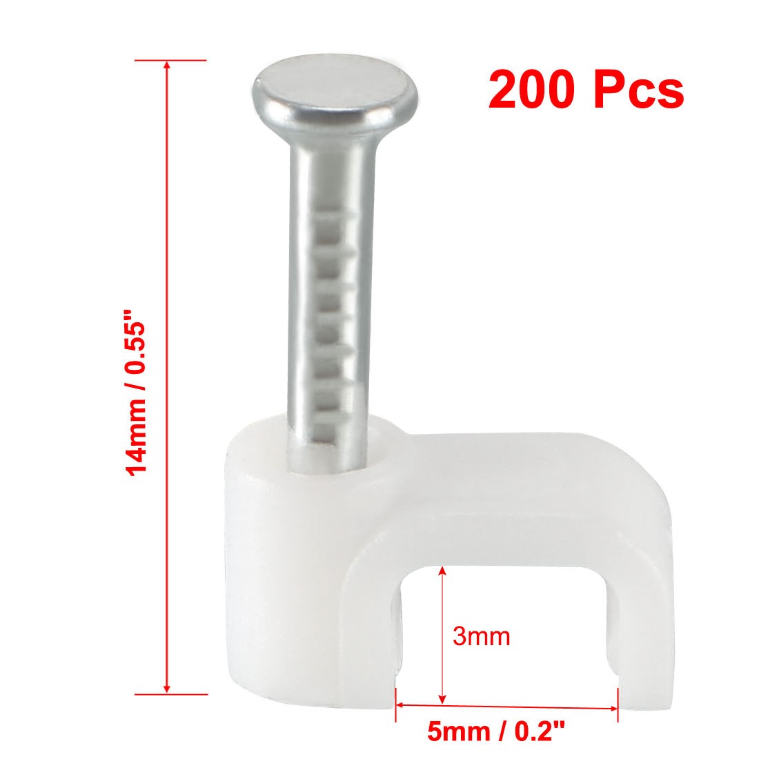200pcs Flat Cable Clip Nail Coaxial Tacks Wire Clips 5mm White