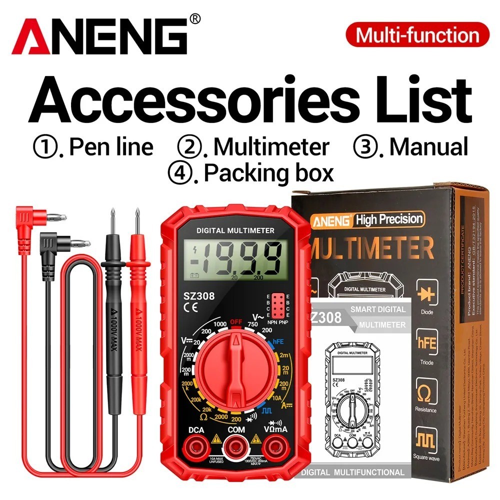 Portable Digital Multimeter AC DC Voltage Current Ohm Volt Tester Meter Tool