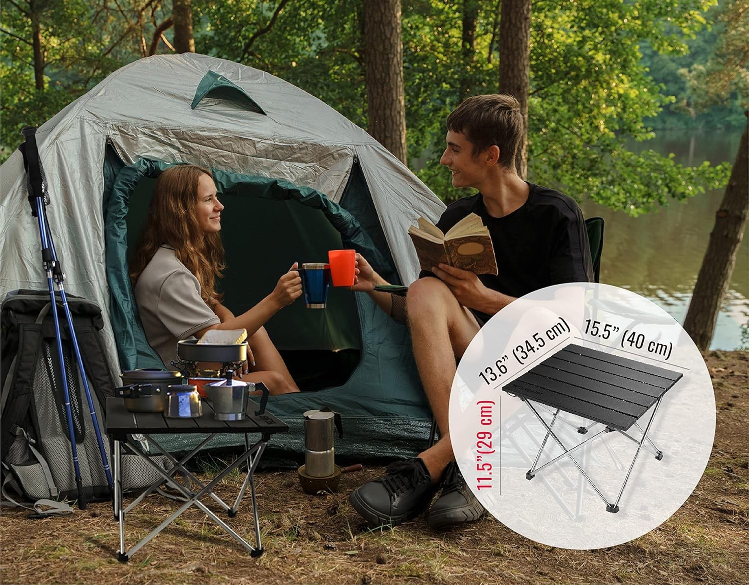 TREKOLOGY Small Camping Table - Beach That Fold Up - Obsidian Black
