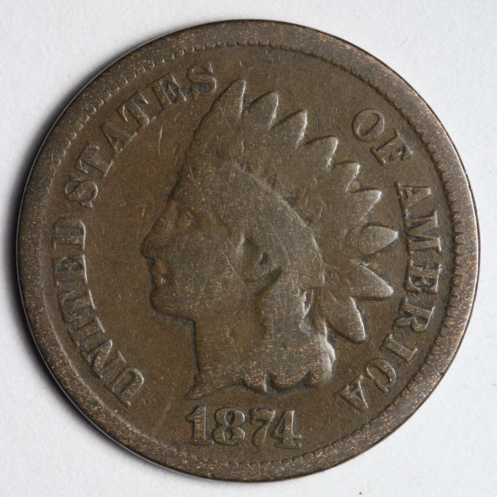 1874 Indian Head Cent Penny FINE E119 WACM