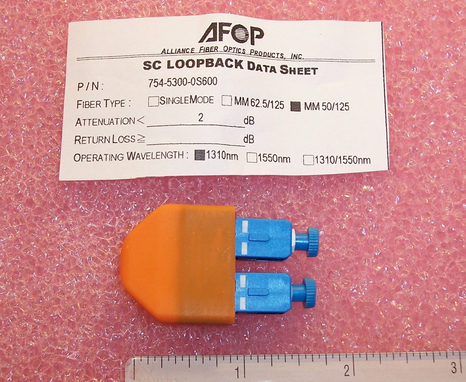 QTY (10) 754-5300-0S600 AFOP SC LOOPBACK 1310nm MM50/125 2 dB