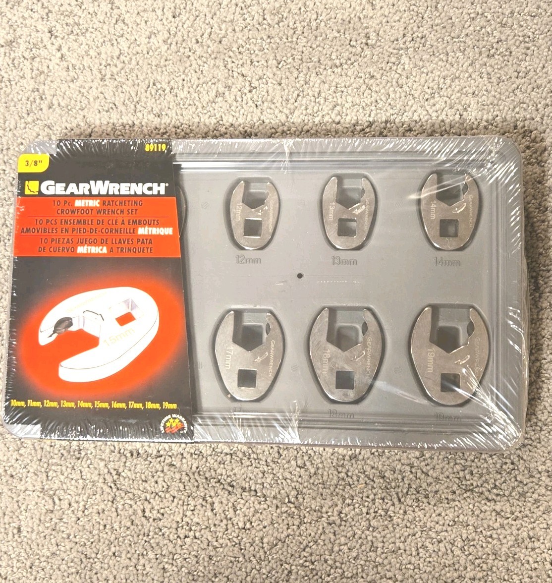 GearWrench 89119 10 Piece Metric 3/8-Inch Drive Ratcheting Crowfoot Wrench Set