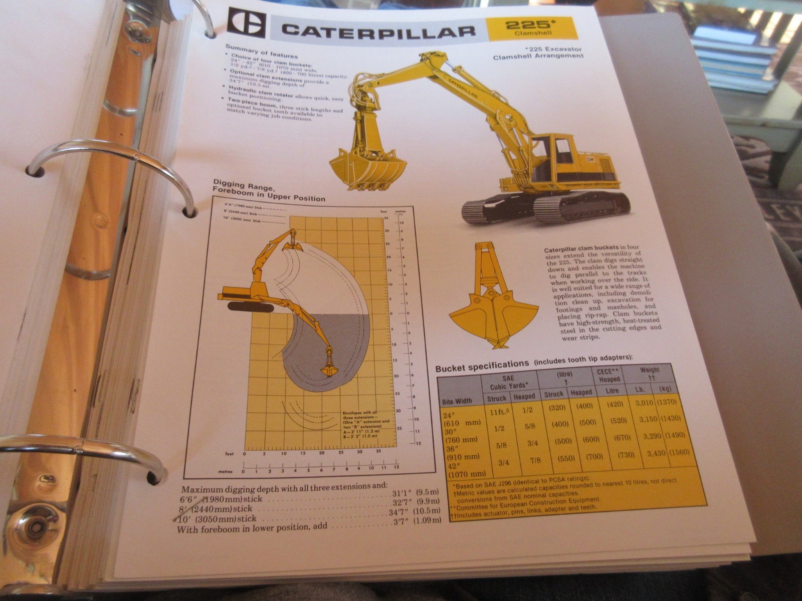 Caterpillar 225 Excavator Clamshell Arrangement Brochure 2 page