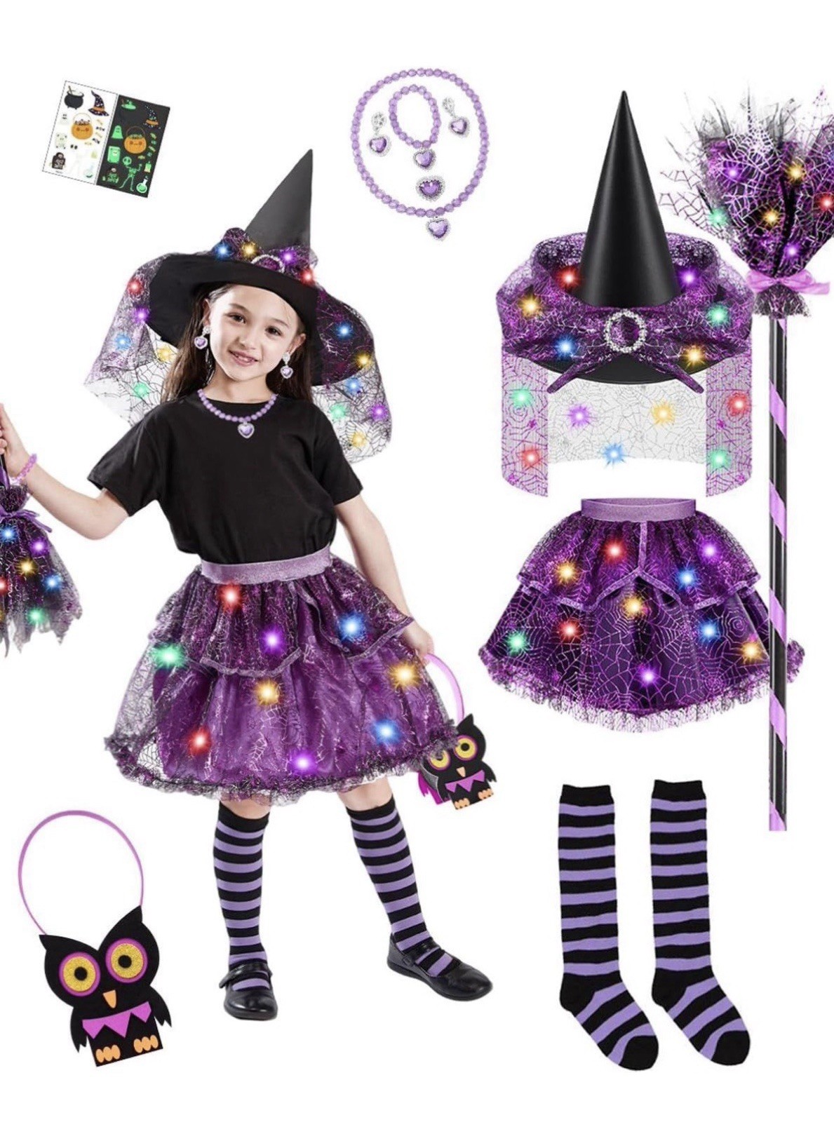 Witch Costume Halloween Light Up Girls Aged 3-8 Years