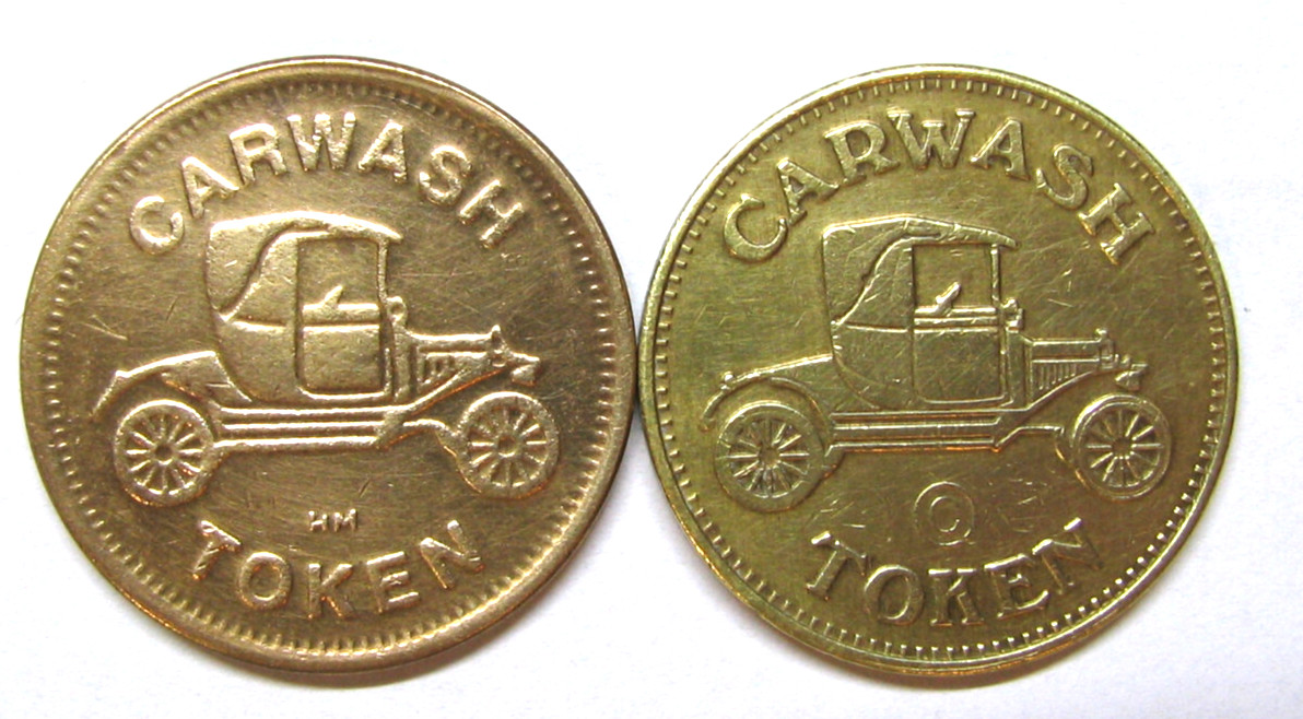 2 Different Car Wash Tokens -Model T Roadster Car -Vintage Car wash Coin Tokens