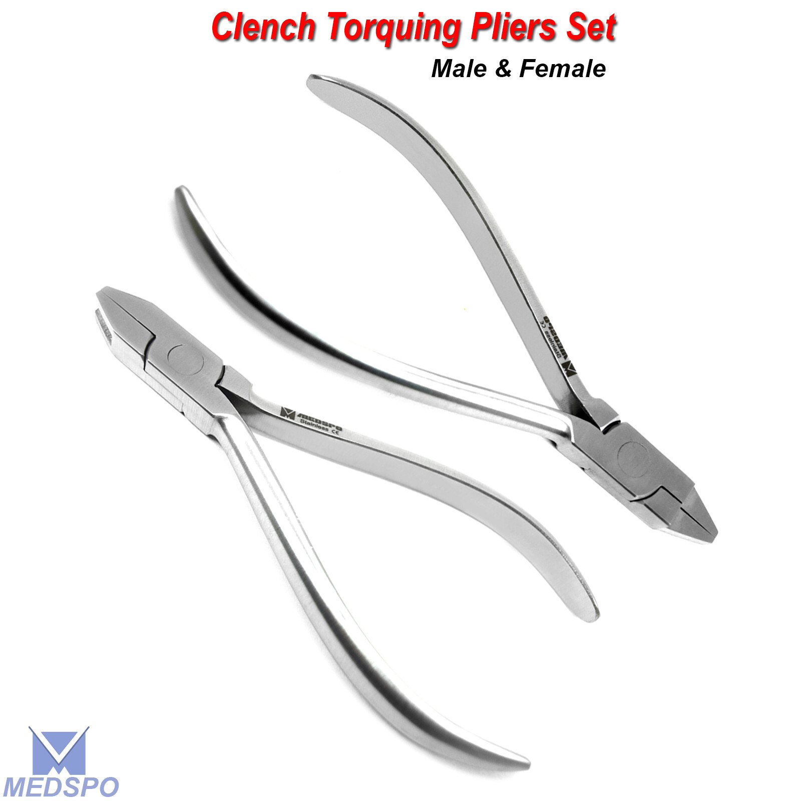 Torquing Orthodontic Pliers Male & Female Dental Instruments Dentist CE Set of 2