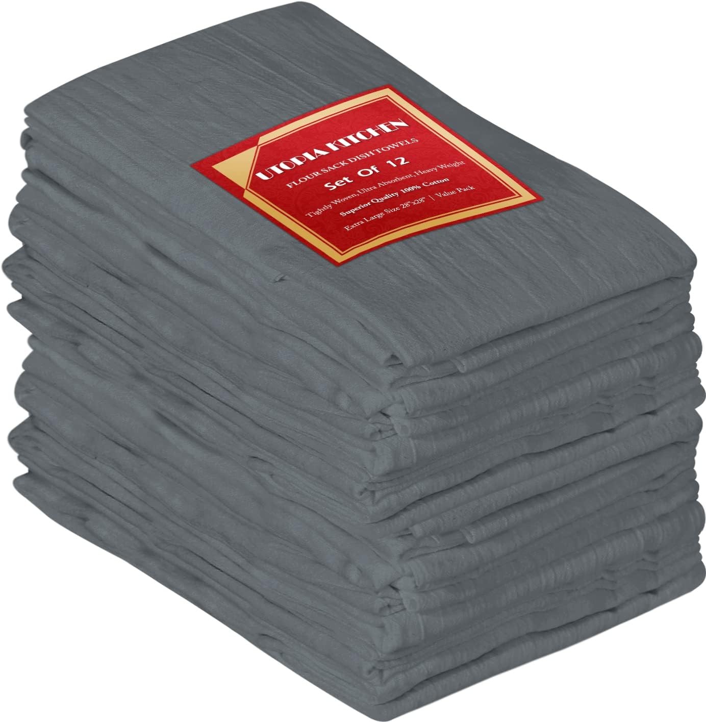 Light Grey Flour Sack Towels [12 Pack 28 x 28 Inch] 100% Cotton Tea Towels