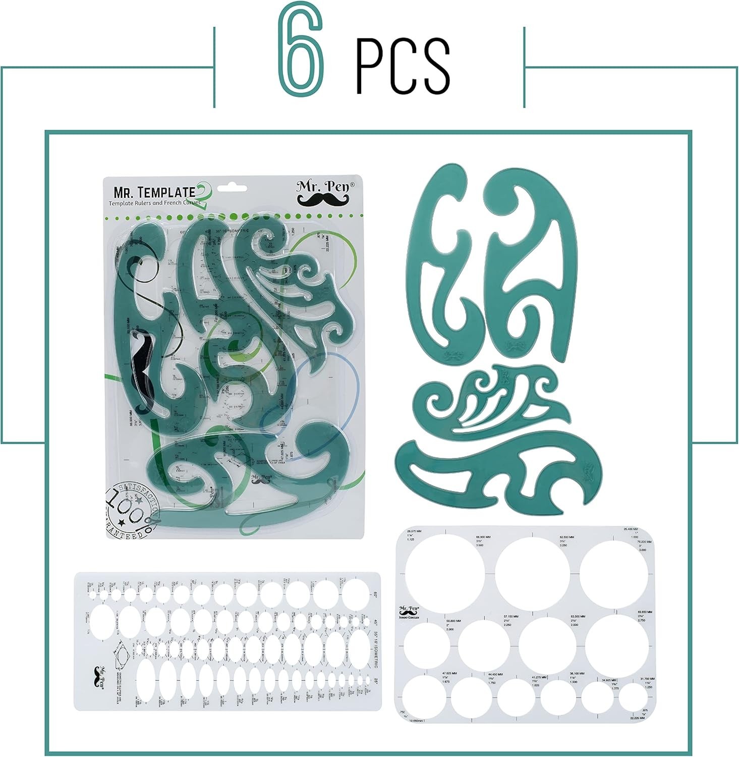 Durable Large Circle & Ellipse Templates - 6 Piece Set for Artists & Architects
