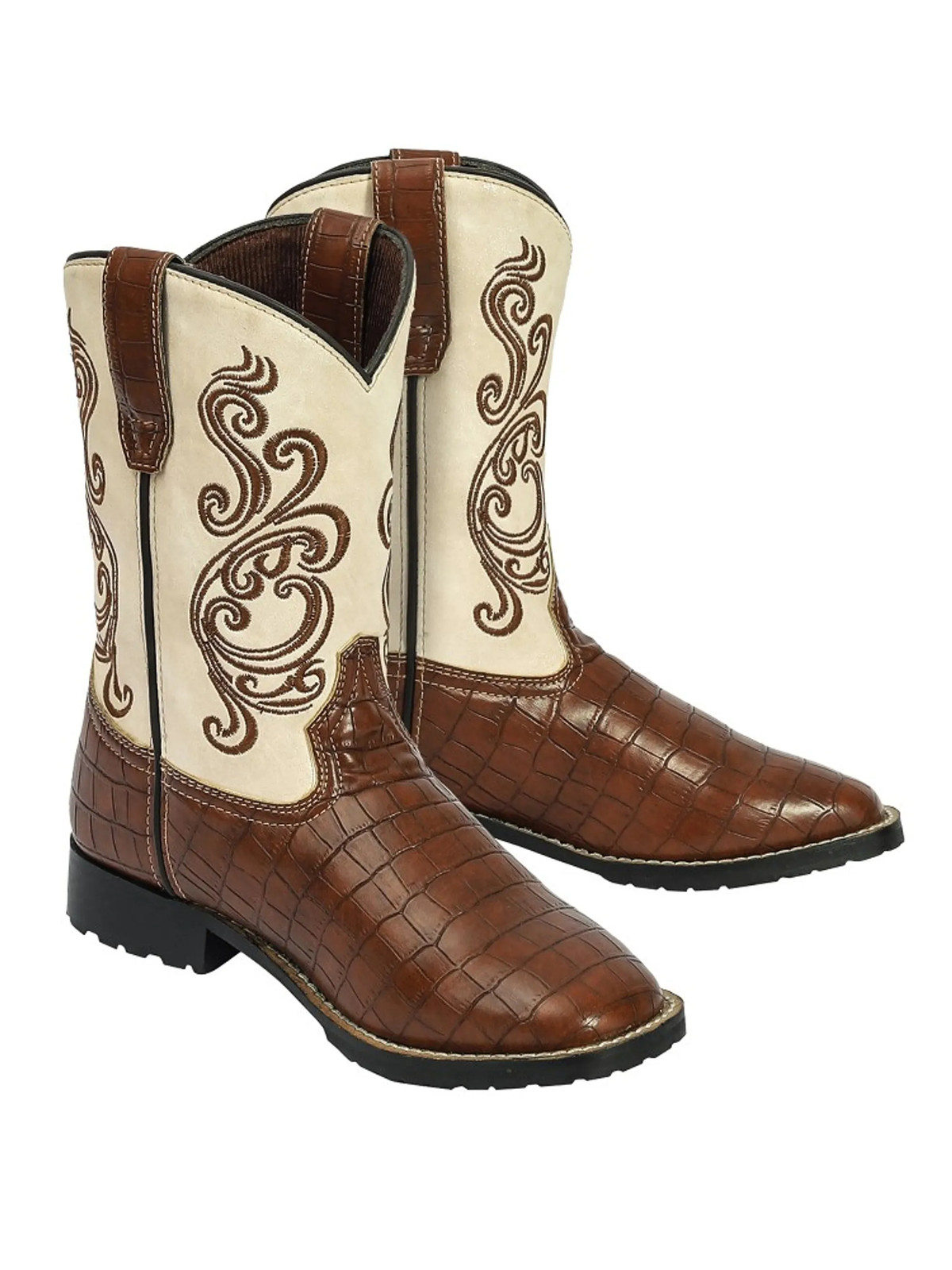 TuffRider Kids Shenandoah Rounded Toe Western Cowboy Boots Brown w/ Light Pink