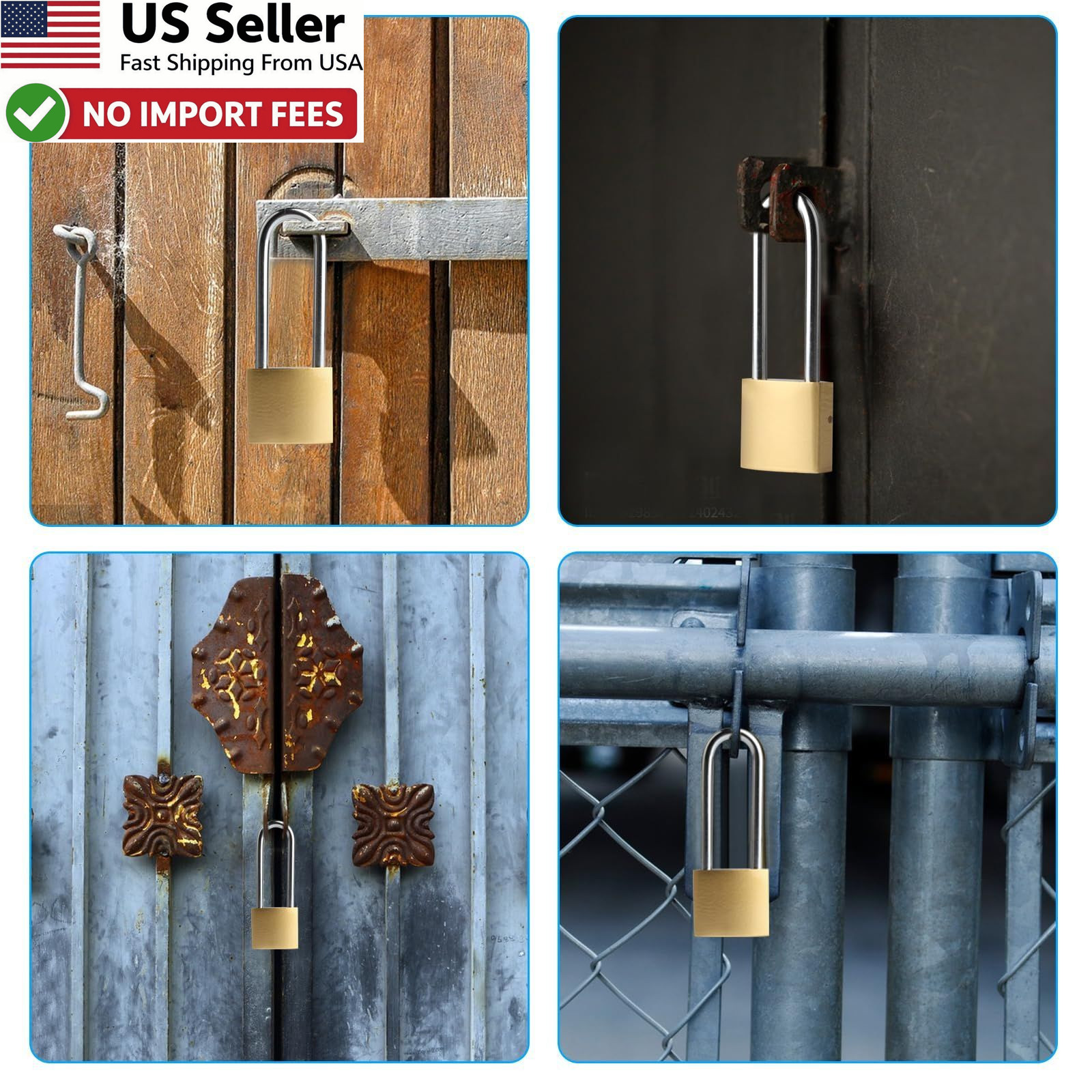 4 PCS Long Keyed Padlock Waterproof Solid Brass 3.4 Inch Same Key Lock FROM USA