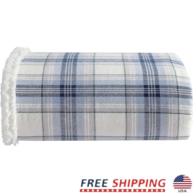 Ultra Soft Cotton Flannel Sherpa Blanket Cozy Warmth Any Relaxation Space New