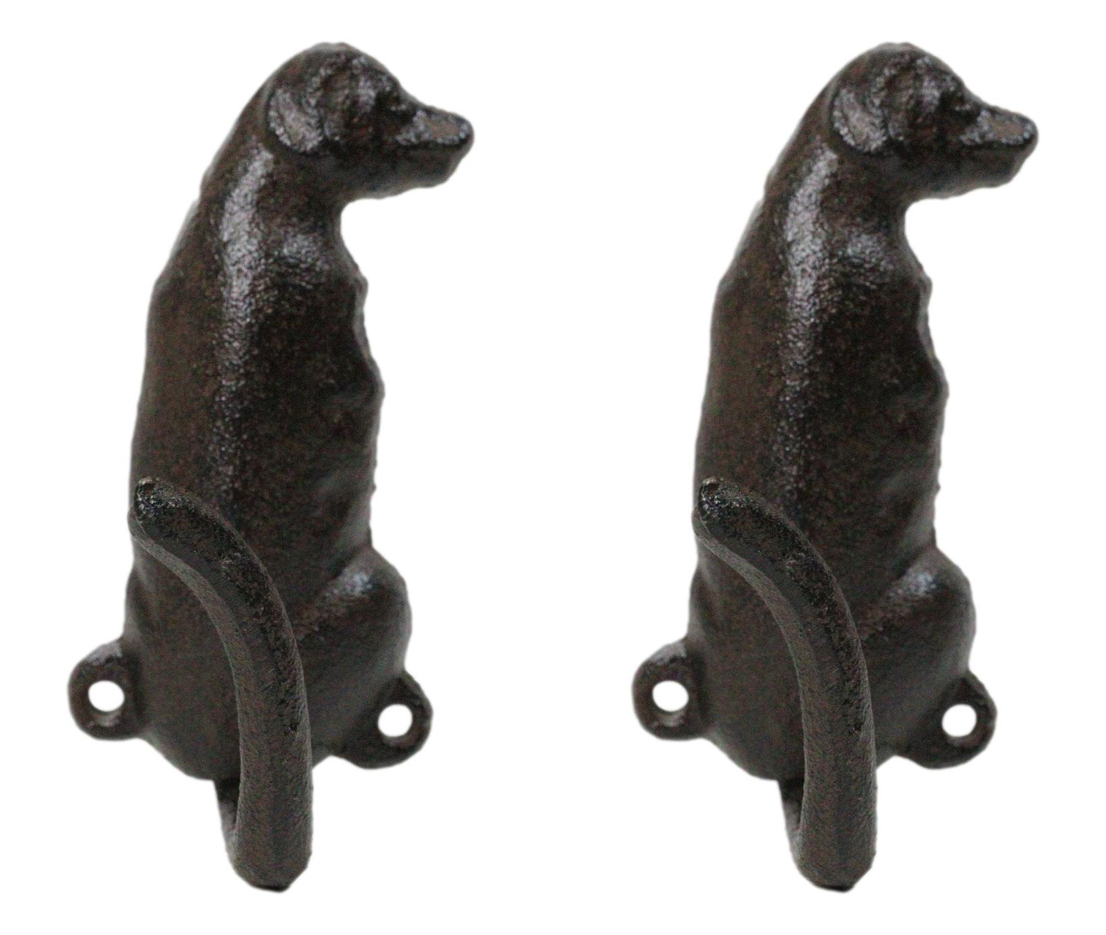 Pack Of 2 Rustic Cast Iron Golden Retriever Labrador Wagging Tail Wall Hooks