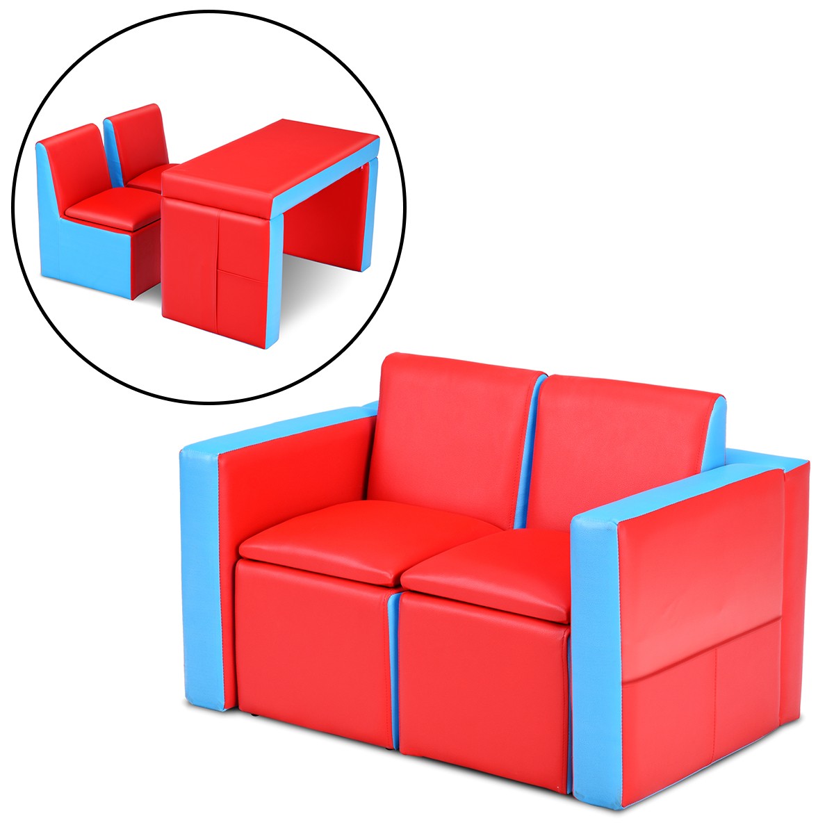 Costway Multi-functional Kids Sofa Table Chair Set Couch Storage Box Furniture