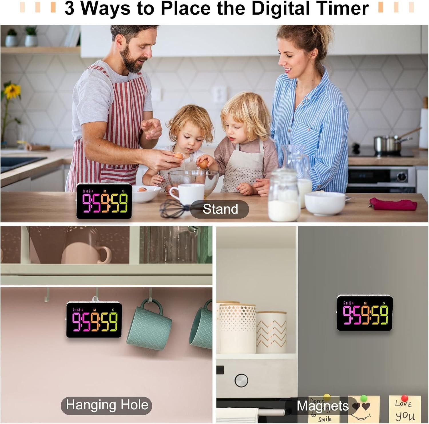 Kitchen Digital Timer, Count Down Up, Rechargeable, Vibration Mode | Adjustab...