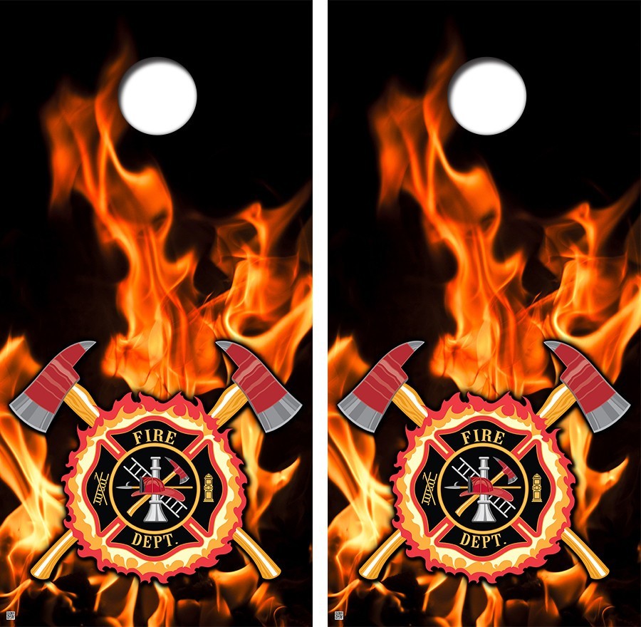 Fire Fighter Flames & Axes Cornhole Board Decal Wrap FREE SQUEEGEE