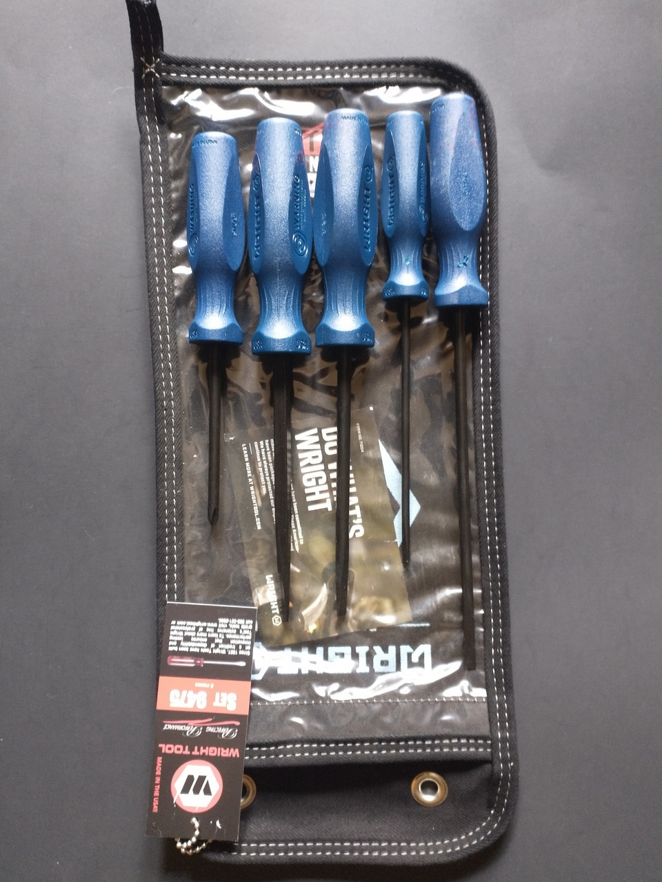 Wright  Tool 9475 - Phillips & Slotted Screwdriver 5 Piece Set Canvas Pouch
