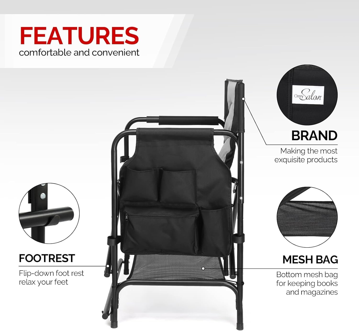22in Directors Camping Chair Folding Chair Aluminum Frame with Portable Bag