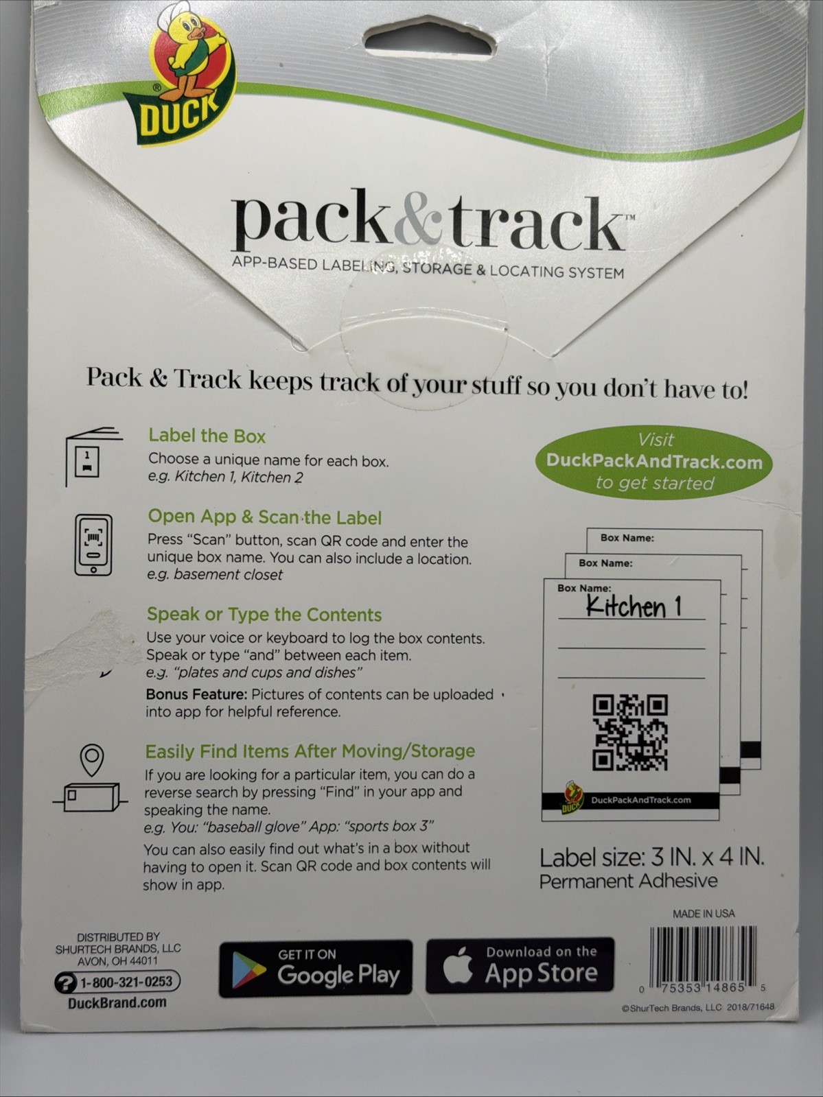 Duck Pack and Track Scannable Storage &Locating System 40 Label - White