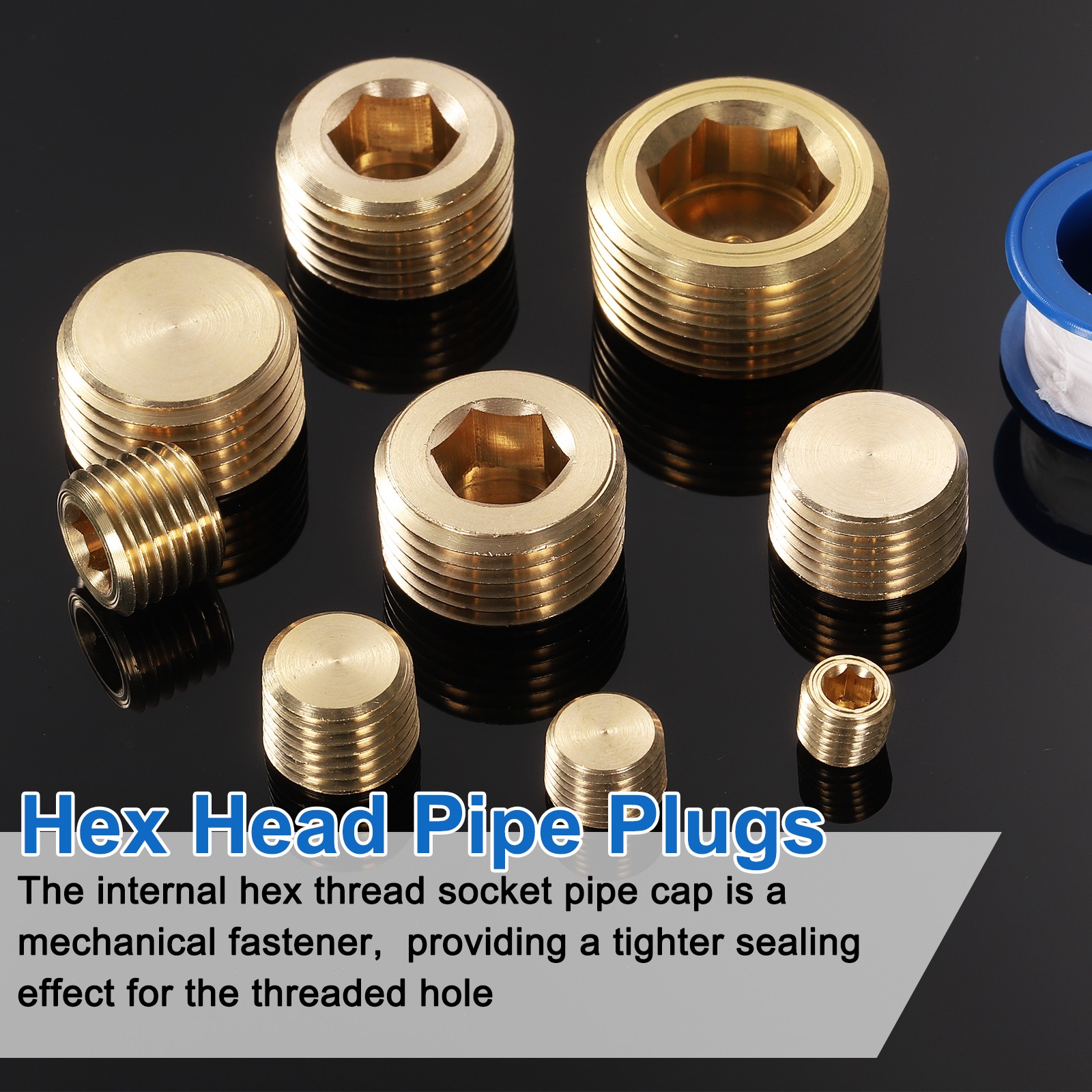 4Pcs 3/4 NPT Brass Pipe Plug Fitting, Male Thread Internal Hex Socket Pipe Cap