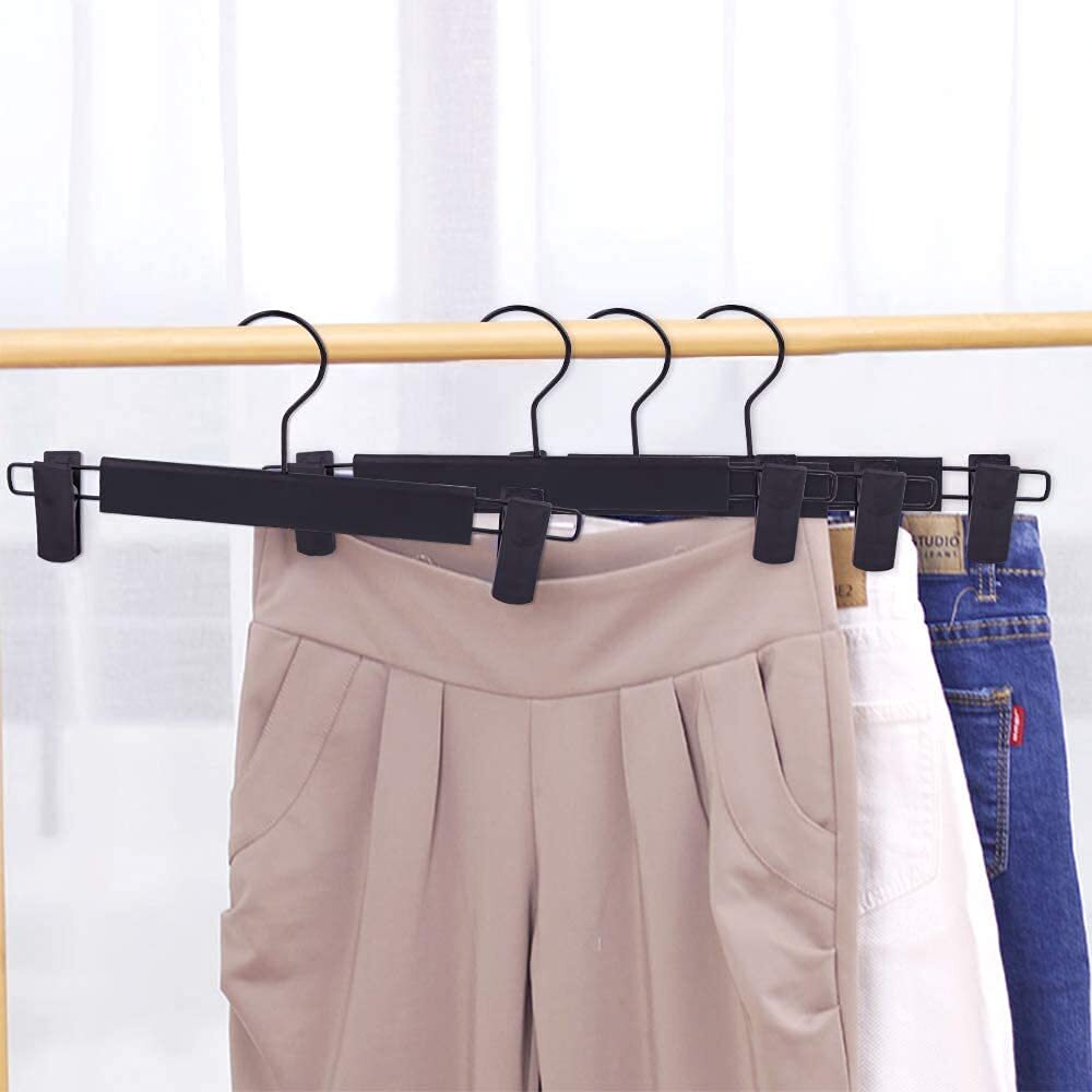 10 Pack Black Pants Hangers with Clips 360 Swivel Hooks Space Saving