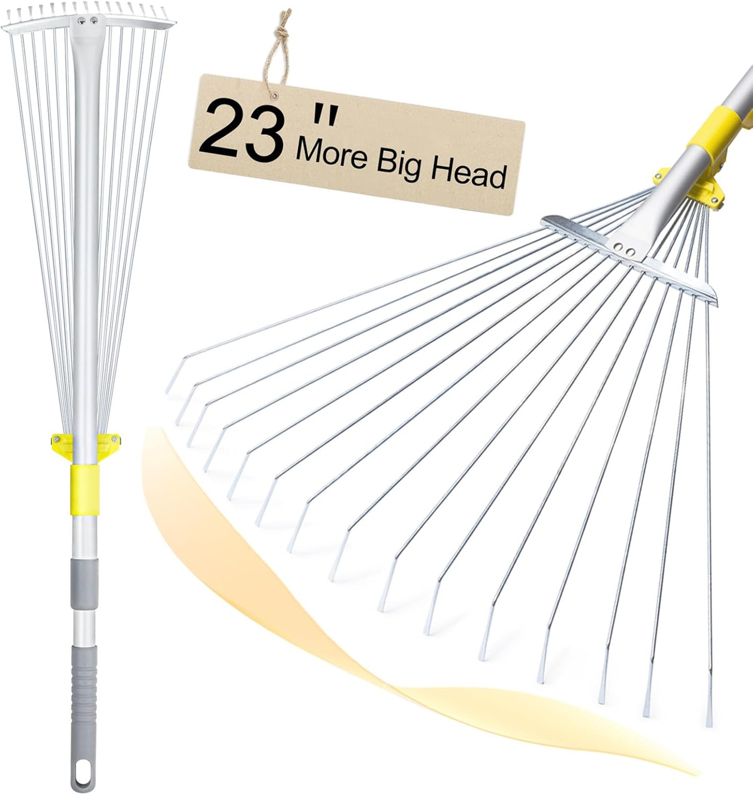 Adjustable Leaf Rake, Large Garden Rake with Expandable 7-23 Inch Head