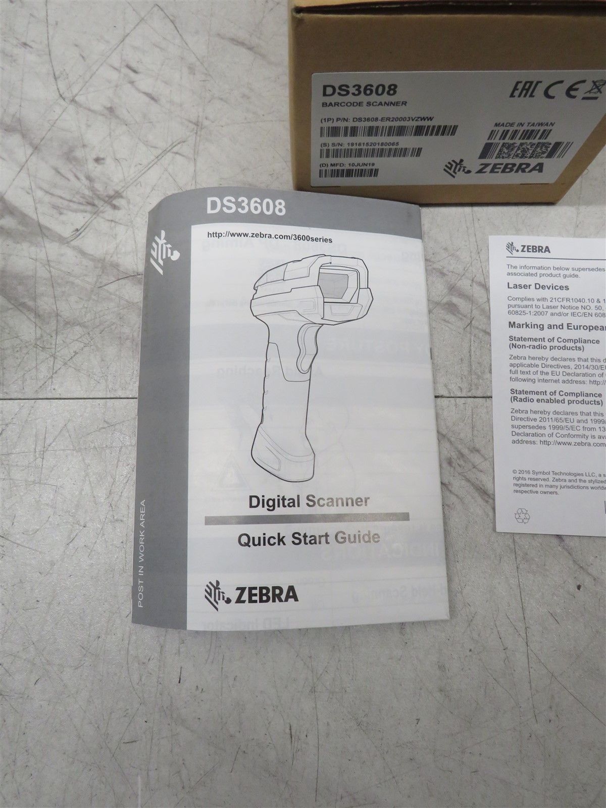 New Open Box Zebra Extended Range 1D 2D Barcode Scanner DS3608-ER20003VZWW
