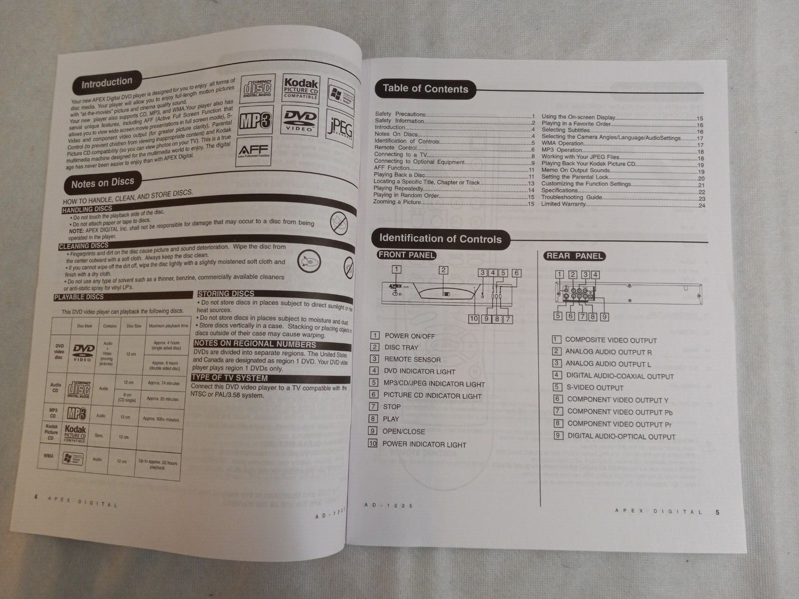 APEX DVD Video Player OPERATING INSTRUCTIONS AD-1225