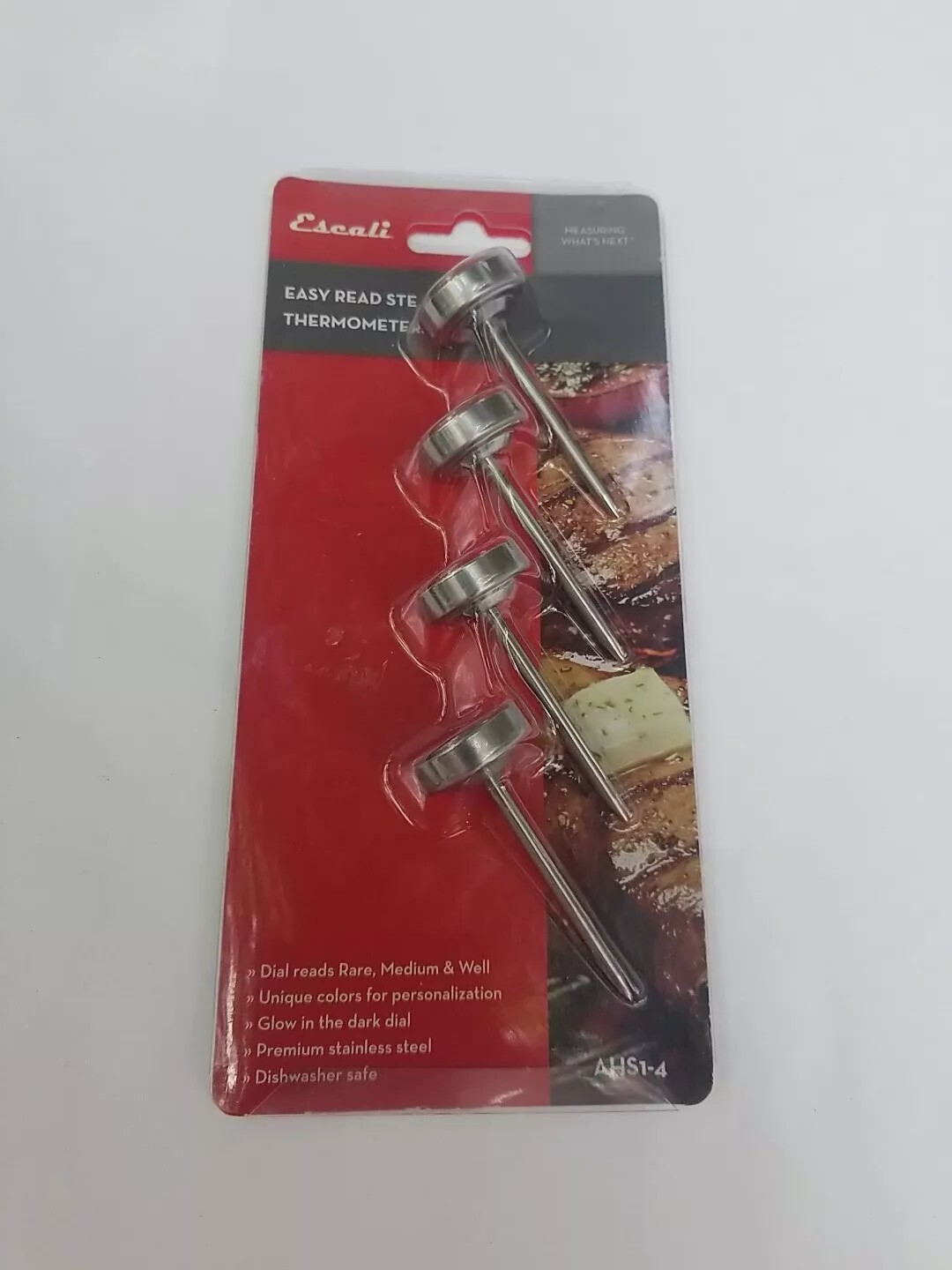Escali AHS1-4 Easy Read Steak Thermometers, Four In Pack, Glow In Dark