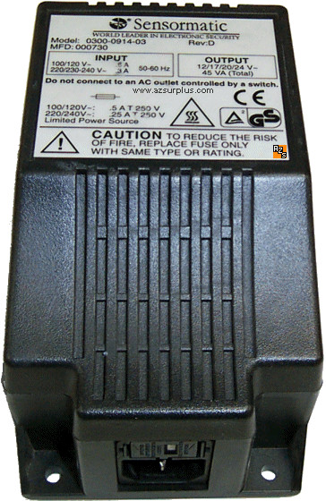 NEW SEALED BOX SENSORMATIC 0300-0914-03 UNIVERSAL TRANSFORMER AC ADAPTER 12VAC 1