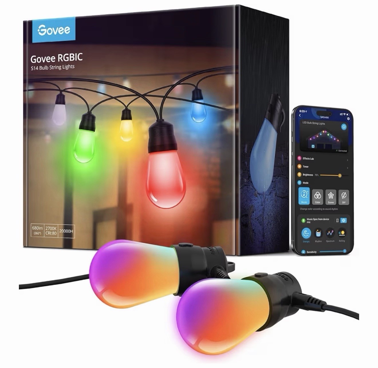Govee Smart Outdoor String Light 48ft WiFi  App Control Dimmable Open Box New