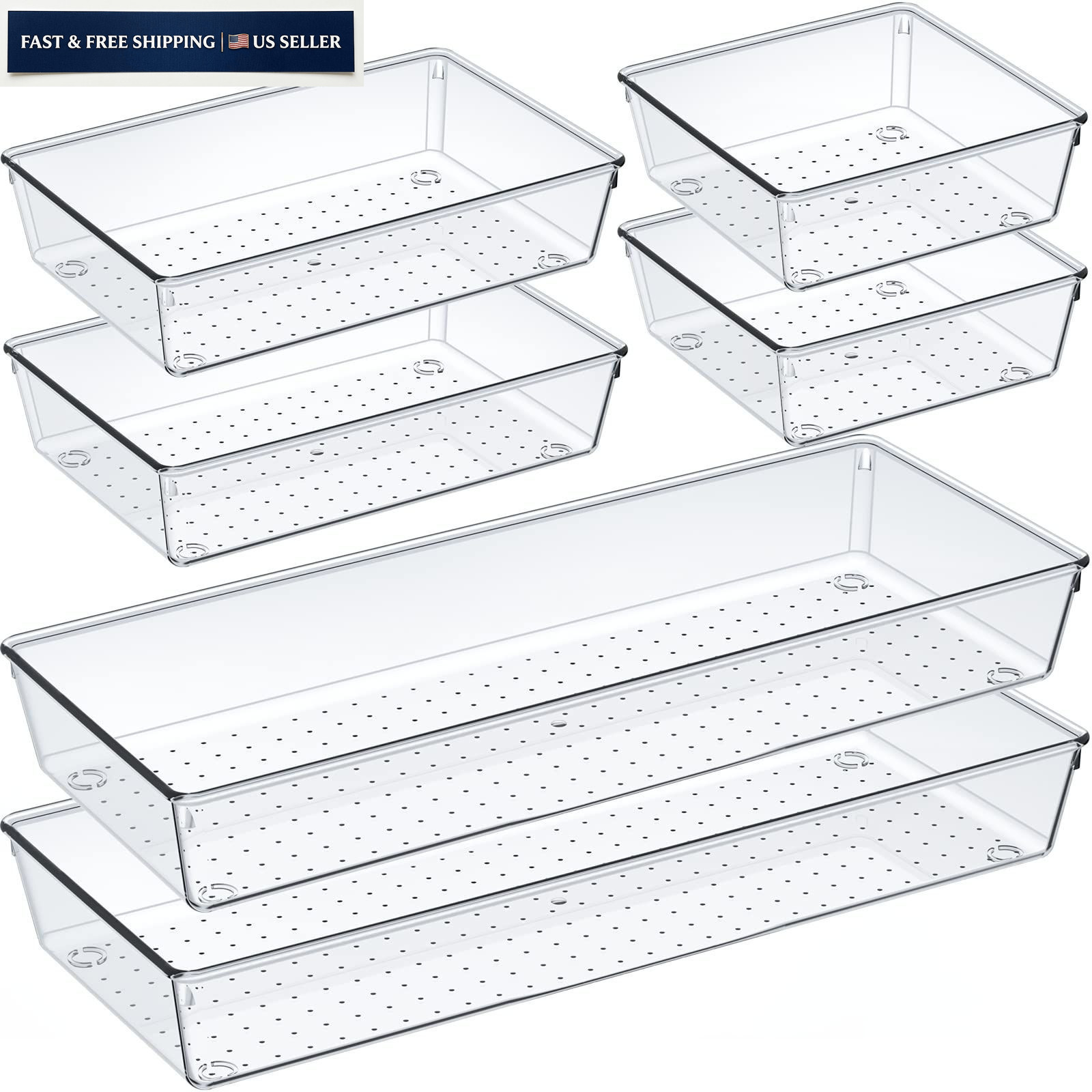 Criusia 6 Pcs Large Size Clear Drawer 6 PACK, Plastic Organizer
