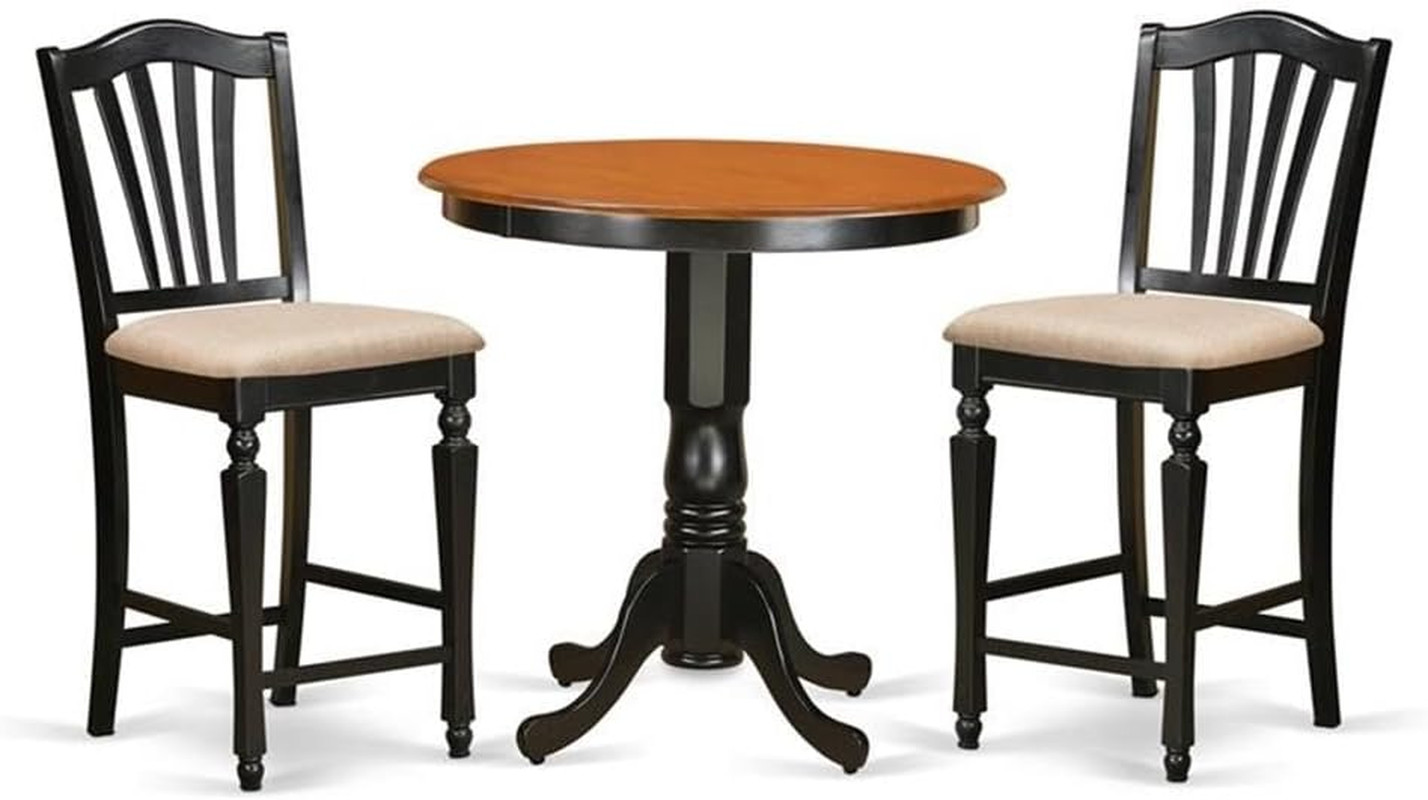 JACH3-BLK-C 3 Piece Counter Height Dining Table Set Contains a round Wooden Tabl