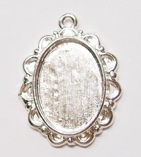 12 of 18x13mm Victorian Shiny Silver Plate Closed Loops Pendant Settings 27x21mm