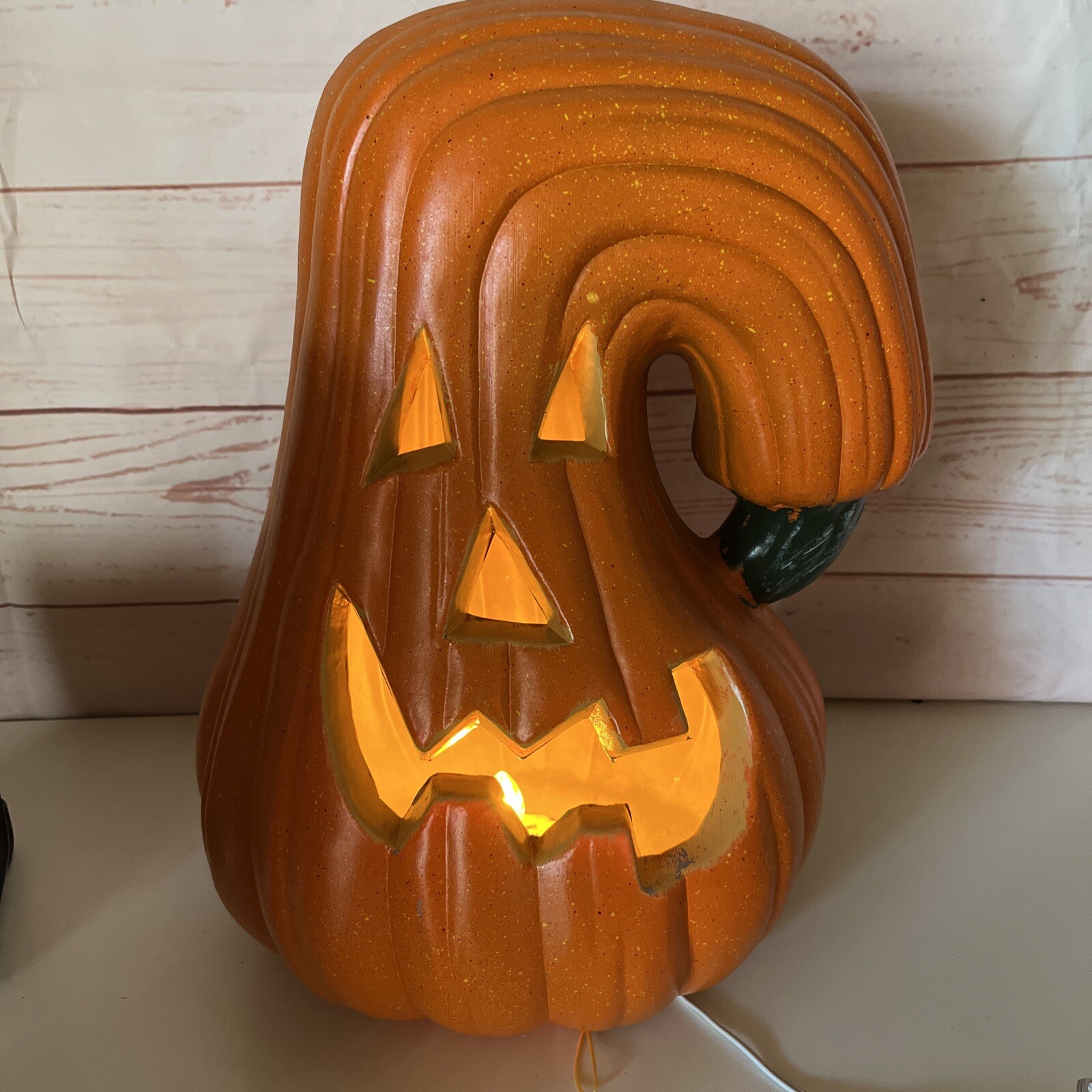 Vintage 90s Blow Mold Pumpkin Light Curl Stem Jack-O’-Lantern Halloween Decor
