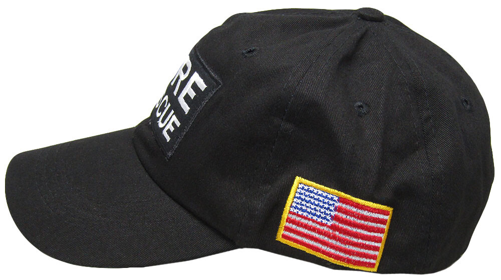 Fire Rescue Black Patch USA Flag On Side Embroidered Baseball Hat Cap (RUF)