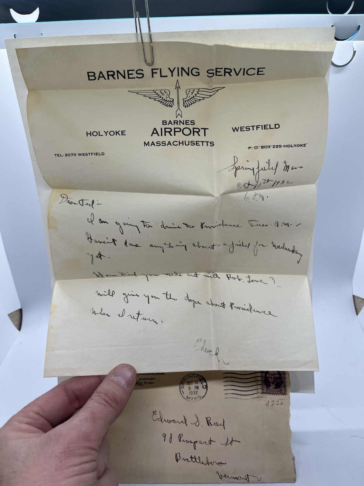 Barnes Flying Service Letter And Envelope Early Aviation 1932 Massachusetts Cool