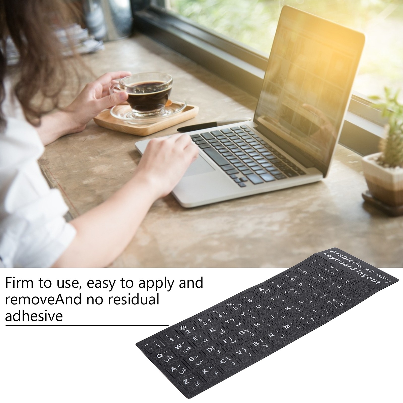 Hot Arabic Keyboard Sticker Waterproof White Letters Notebook Desktop PC