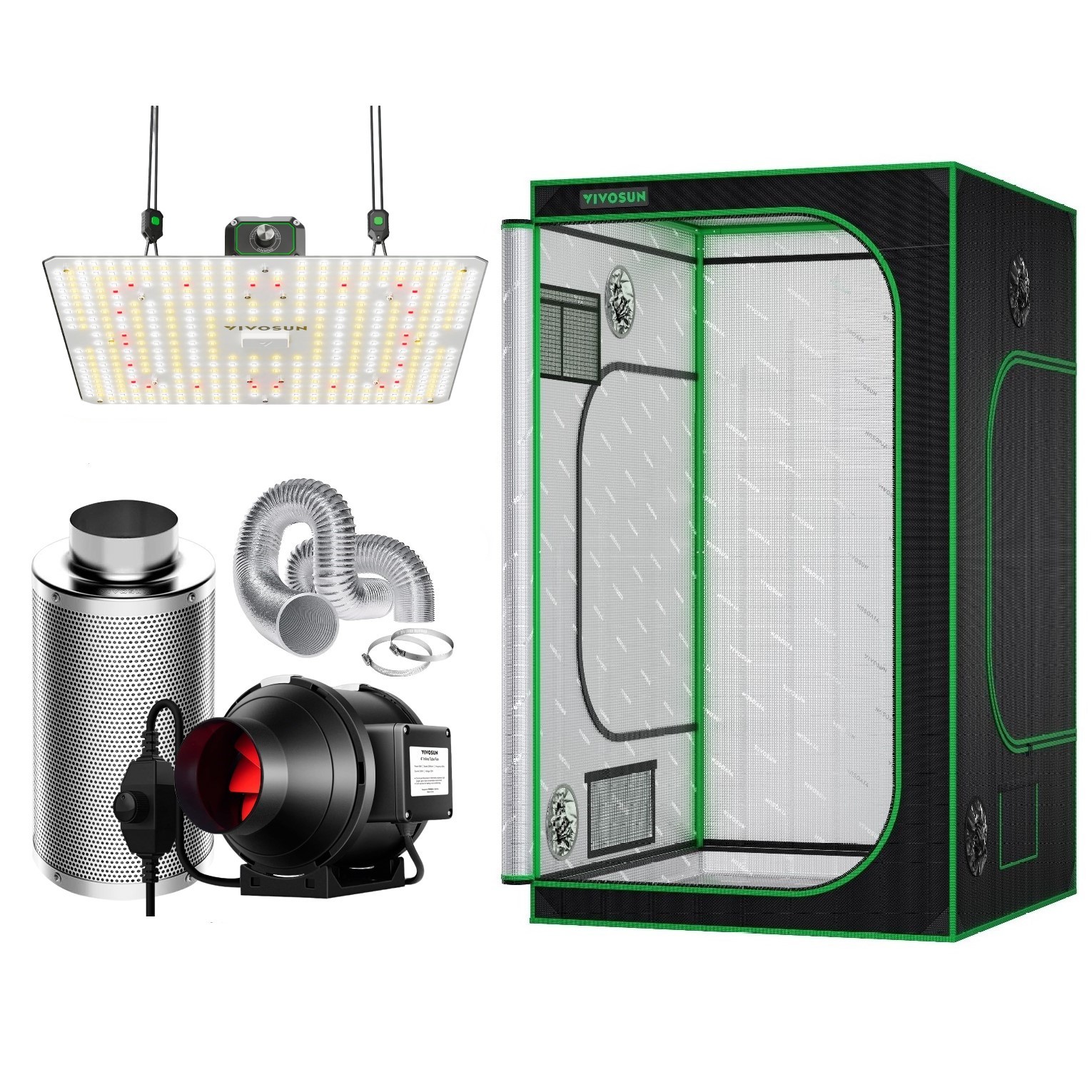 VIVOSUN 4x4 Hydroponic Grow Tent w/ 100W LED 4/6 in Ventilation Fan 48x48x80