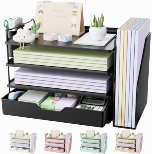 Desk Organizer - 4-Tier Office Desk Accessories 13.3" x 8.0" x 10.8" Black