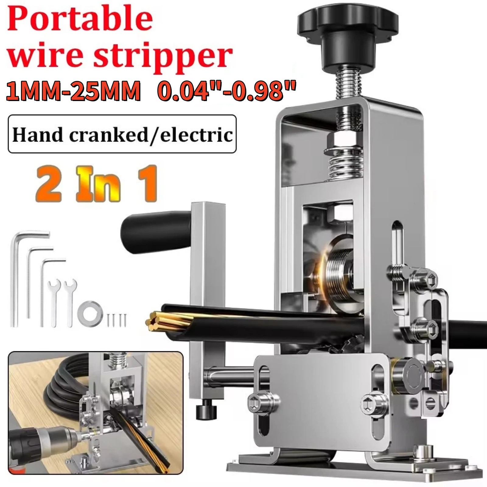 Manual Wire Stripper Stripping Machine Hand Crank or Drill 1MM-25MM