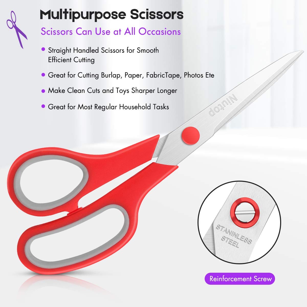 Scissors Bulk Set of 5-Pack, Niutop 8" Multipurpose Sharp Sewing Craft Fabric...