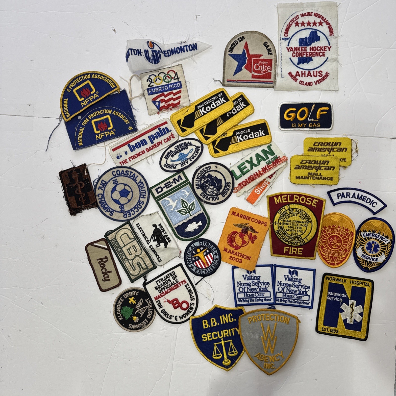 VTG Patches Lot Fire EMS Sports Errors 30+ Pcs. New And Used Misprints