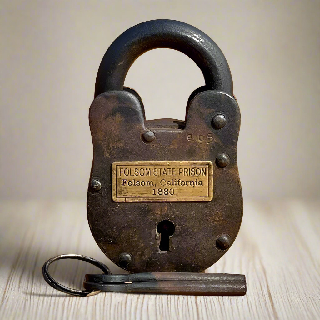 Folsom 1880 California State Prison Cast Iron Lock Keys Brass Tag (4" x 2.5")
