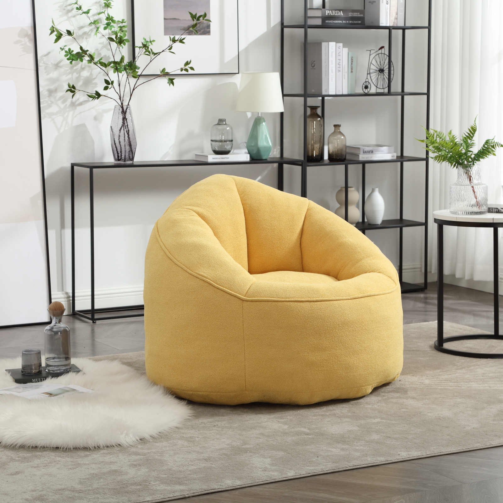 Bean Bag Sofa Chair High Pressure Foam BeanBag Chair with Padded Footrest Yellow